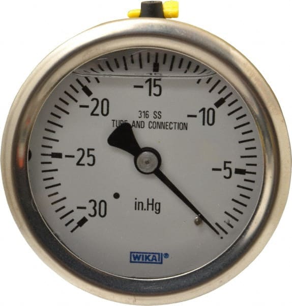 Wika - 2-1/2" Dial, 1/4 Thread, 30-0 Scale Range, Pressure Gauge - Center Back Connection Mount, Accurate to 1.5% of Scale - Exact Tooling