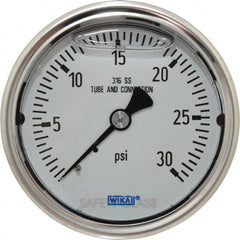 Wika - 2-1/2" Dial, 1/4 Thread, 0-30 Scale Range, Pressure Gauge - Center Back Connection Mount, Accurate to 1.5% of Scale - Exact Tooling