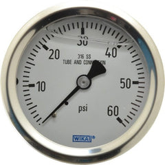 Wika - 2-1/2" Dial, 1/4 Thread, 0-60 Scale Range, Pressure Gauge - Center Back Connection Mount, Accurate to 1.5% of Scale - Exact Tooling