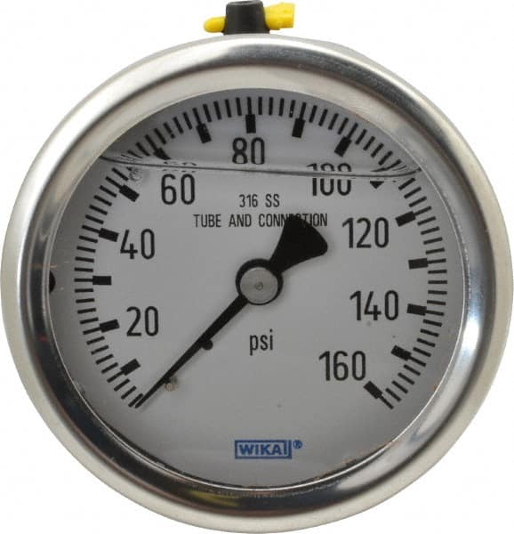 Wika - 2-1/2" Dial, 1/4 Thread, 0-160 Scale Range, Pressure Gauge - Center Back Connection Mount, Accurate to 1.5% of Scale - Exact Tooling