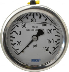 Wika - 2-1/2" Dial, 1/4 Thread, 0-160 Scale Range, Pressure Gauge - Center Back Connection Mount, Accurate to 1.5% of Scale - Exact Tooling