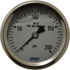 Wika - 2-1/2" Dial, 1/4 Thread, 0-200 Scale Range, Pressure Gauge - Center Back Connection Mount, Accurate to 1.5% of Scale - Exact Tooling