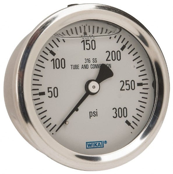 Wika - 2-1/2" Dial, 1/4 Thread, 0-300 Scale Range, Pressure Gauge - Center Back Connection Mount, Accurate to 1.5% of Scale - Exact Tooling