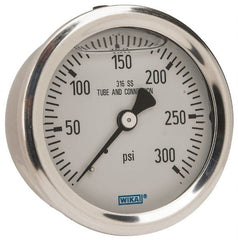 Wika - 2-1/2" Dial, 1/4 Thread, 0-300 Scale Range, Pressure Gauge - Center Back Connection Mount, Accurate to 1.5% of Scale - Exact Tooling