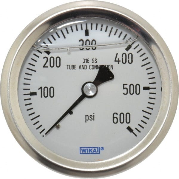 Wika - 2-1/2" Dial, 1/4 Thread, 0-600 Scale Range, Pressure Gauge - Center Back Connection Mount, Accurate to 1.5% of Scale - Exact Tooling