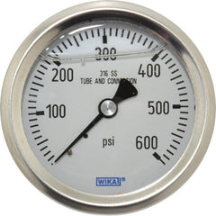 Wika - 2-1/2" Dial, 1/4 Thread, 0-600 Scale Range, Pressure Gauge - Center Back Connection Mount, Accurate to 1.5% of Scale - Exact Tooling