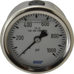 Wika - 2-1/2" Dial, 1/4 Thread, 0-1,000 Scale Range, Pressure Gauge - Center Back Connection Mount, Accurate to 1.5% of Scale - Exact Tooling