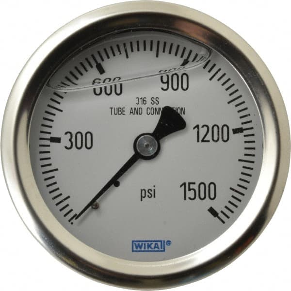 Wika - 2-1/2" Dial, 1/4 Thread, 0-1,500 Scale Range, Pressure Gauge - Center Back Connection Mount, Accurate to 1.5% of Scale - Exact Tooling