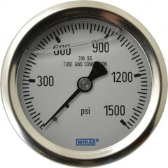 Wika - 2-1/2" Dial, 1/4 Thread, 0-1,500 Scale Range, Pressure Gauge - Center Back Connection Mount, Accurate to 1.5% of Scale - Exact Tooling