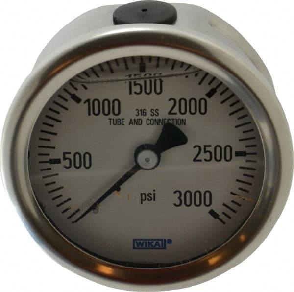 Wika - 2-1/2" Dial, 1/4 Thread, 0-3,000 Scale Range, Pressure Gauge - Center Back Connection Mount, Accurate to 1.5% of Scale - Exact Tooling