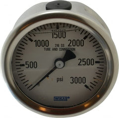 Wika - 2-1/2" Dial, 1/4 Thread, 0-3,000 Scale Range, Pressure Gauge - Center Back Connection Mount, Accurate to 1.5% of Scale - Exact Tooling