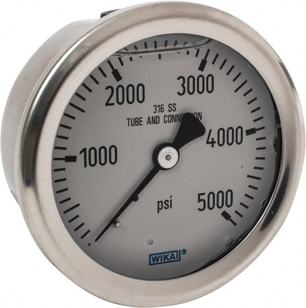 Wika - 2-1/2" Dial, 1/4 Thread, 0-5,000 Scale Range, Pressure Gauge - Center Back Connection Mount, Accurate to 1.5% of Scale - Exact Tooling