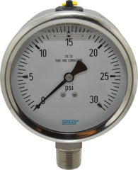 Wika - 4" Dial, 1/2 Thread, 0-30 Scale Range, Pressure Gauge - Lower Connection Mount, Accurate to 1% of Scale - Exact Tooling
