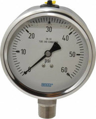 Wika - 4" Dial, 1/2 Thread, 0-60 Scale Range, Pressure Gauge - Lower Connection Mount, Accurate to 1% of Scale - Exact Tooling