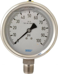 Wika - 4" Dial, 1/2 Thread, 0-100 Scale Range, Pressure Gauge - Lower Connection Mount, Accurate to 1% of Scale - Exact Tooling