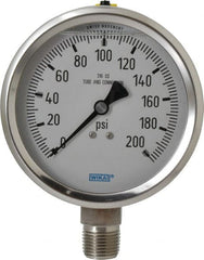 Wika - 4" Dial, 1/2 Thread, 0-200 Scale Range, Pressure Gauge - Lower Connection Mount, Accurate to 1% of Scale - Exact Tooling
