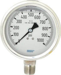 Wika - 4" Dial, 1/2 Thread, 0-1,000 Scale Range, Pressure Gauge - Lower Connection Mount, Accurate to 1% of Scale - Exact Tooling