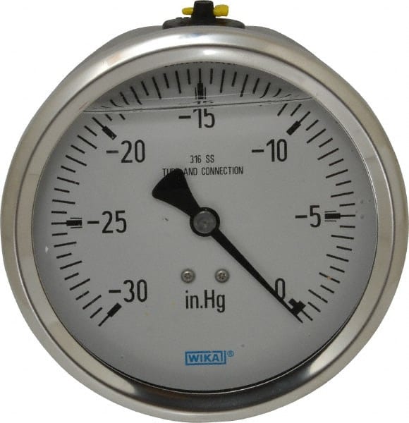Wika - 4" Dial, 1/2 Thread, 30-0 Scale Range, Pressure Gauge - Lower Back Connection Mount, Accurate to 1% of Scale - Exact Tooling