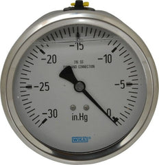 Wika - 4" Dial, 1/2 Thread, 30-0 Scale Range, Pressure Gauge - Lower Back Connection Mount, Accurate to 1% of Scale - Exact Tooling