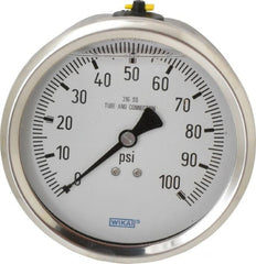 Wika - 4" Dial, 1/2 Thread, 0-100 Scale Range, Pressure Gauge - Lower Back Connection Mount, Accurate to 1% of Scale - Exact Tooling