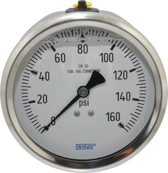 Wika - 4" Dial, 1/2 Thread, 0-160 Scale Range, Pressure Gauge - Lower Back Connection Mount, Accurate to 1% of Scale - Exact Tooling