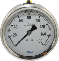 Wika - 4" Dial, 1/2 Thread, 0-160 Scale Range, Pressure Gauge - Lower Back Connection Mount, Accurate to 1% of Scale - Exact Tooling