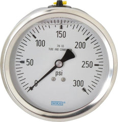 Wika - 4" Dial, 1/2 Thread, 0-300 Scale Range, Pressure Gauge - Lower Back Connection Mount, Accurate to 1% of Scale - Exact Tooling