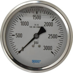 Wika - 4" Dial, 1/2 Thread, 0-3,000 Scale Range, Pressure Gauge - Lower Back Connection Mount, Accurate to 1% of Scale - Exact Tooling