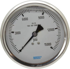 Wika - 4" Dial, 1/2 Thread, 0-15,000 Scale Range, Pressure Gauge - Lower Back Connection Mount, Accurate to 1% of Scale - Exact Tooling