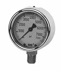 Wika - 4" Dial, 1/4 Thread, 0-5,000 Scale Range, Pressure Gauge - Lower Back Connection Mount, Accurate to 1% of Scale - Exact Tooling