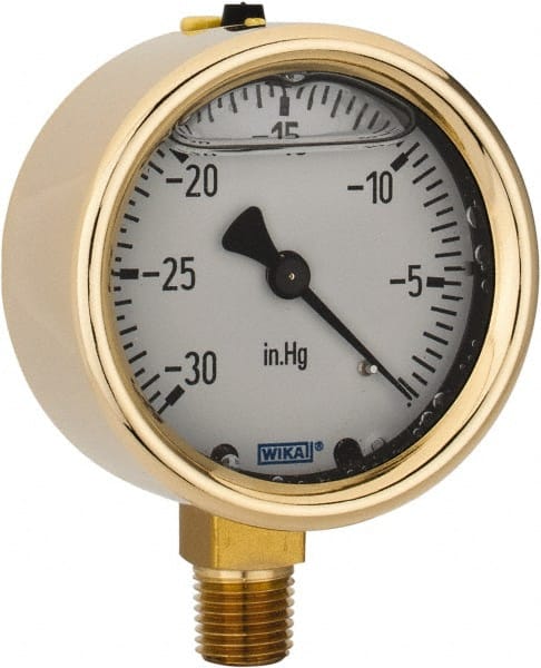 Wika - 2-1/2" Dial, 1/4 Thread, 30-0 Scale Range, Pressure Gauge - Lower Connection Mount, Accurate to 1.5% of Scale - Exact Tooling