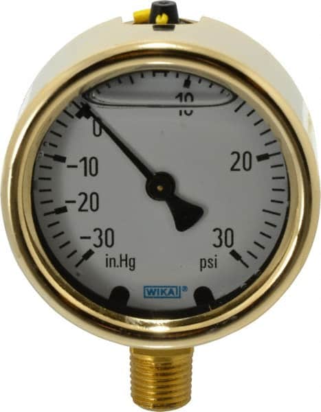 Wika - 2-1/2" Dial, 1/4 Thread, 30-0-30 Scale Range, Pressure Gauge - Lower Connection Mount, Accurate to 1.5% of Scale - Exact Tooling