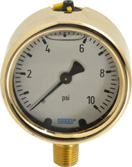 Wika - 2-1/2" Dial, 1/4 Thread, 0-10 Scale Range, Pressure Gauge - Lower Connection Mount, Accurate to 1.5% of Scale - Exact Tooling