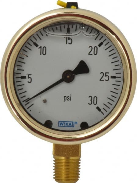 Wika - 2-1/2" Dial, 1/4 Thread, 0-30 Scale Range, Pressure Gauge - Lower Connection Mount, Accurate to 1.5% of Scale - Exact Tooling