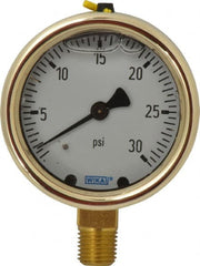 Wika - 2-1/2" Dial, 1/4 Thread, 0-30 Scale Range, Pressure Gauge - Lower Connection Mount, Accurate to 1.5% of Scale - Exact Tooling