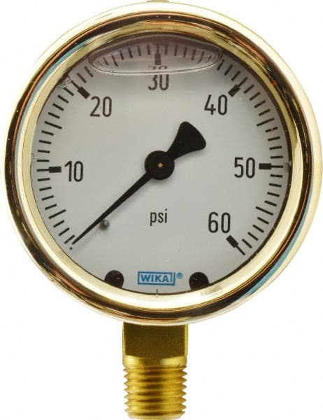Wika - 2-1/2" Dial, 1/4 Thread, 0-60 Scale Range, Pressure Gauge - Lower Connection Mount, Accurate to 1.5% of Scale - Exact Tooling