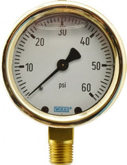 Wika - 2-1/2" Dial, 1/4 Thread, 0-60 Scale Range, Pressure Gauge - Lower Connection Mount, Accurate to 1.5% of Scale - Exact Tooling