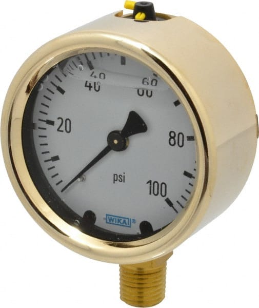 Wika - 2-1/2" Dial, 1/4 Thread, 0-100 Scale Range, Pressure Gauge - Lower Connection Mount, Accurate to 1.5% of Scale - Exact Tooling