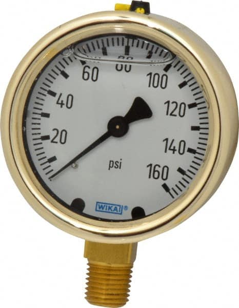 Wika - 2-1/2" Dial, 1/4 Thread, 0-160 Scale Range, Pressure Gauge - Lower Connection Mount, Accurate to 1.5% of Scale - Exact Tooling