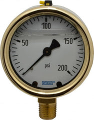 Wika - 2-1/2" Dial, 1/4 Thread, 0-200 Scale Range, Pressure Gauge - Lower Connection Mount, Accurate to 1.5% of Scale - Exact Tooling