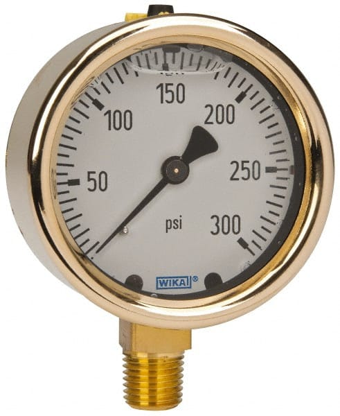 Wika - 2-1/2" Dial, 1/4 Thread, 0-300 Scale Range, Pressure Gauge - Lower Connection Mount, Accurate to 1.5% of Scale - Exact Tooling