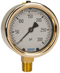 Wika - 2-1/2" Dial, 1/4 Thread, 0-300 Scale Range, Pressure Gauge - Lower Connection Mount, Accurate to 1.5% of Scale - Exact Tooling
