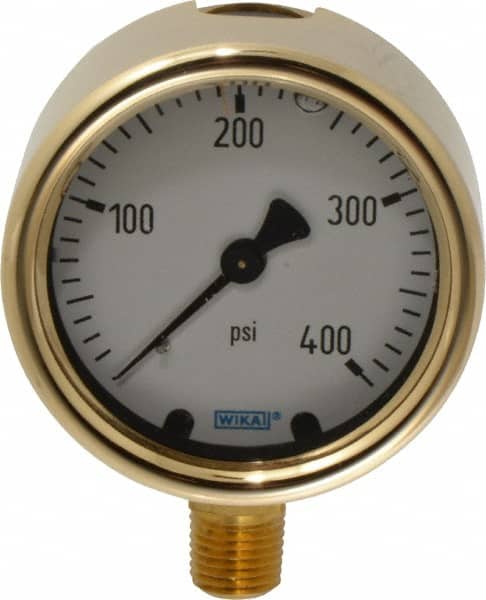 Wika - 2-1/2" Dial, 1/4 Thread, 0-400 Scale Range, Pressure Gauge - Lower Connection Mount, Accurate to 1.5% of Scale - Exact Tooling