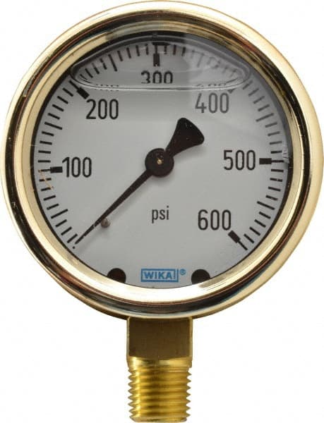 Wika - 2-1/2" Dial, 1/4 Thread, 0-600 Scale Range, Pressure Gauge - Lower Connection Mount, Accurate to 1.5% of Scale - Exact Tooling