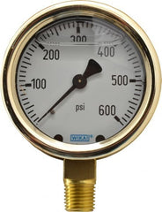 Wika - 2-1/2" Dial, 1/4 Thread, 0-600 Scale Range, Pressure Gauge - Lower Connection Mount, Accurate to 1.5% of Scale - Exact Tooling