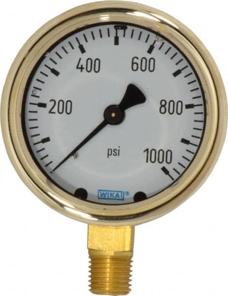 Wika - 2-1/2" Dial, 1/4 Thread, 0-1,000 Scale Range, Pressure Gauge - Lower Connection Mount, Accurate to 1.5% of Scale - Exact Tooling