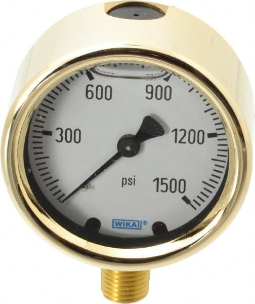 Wika - 2-1/2" Dial, 1/4 Thread, 0-1,500 Scale Range, Pressure Gauge - Lower Connection Mount, Accurate to 1.5% of Scale - Exact Tooling