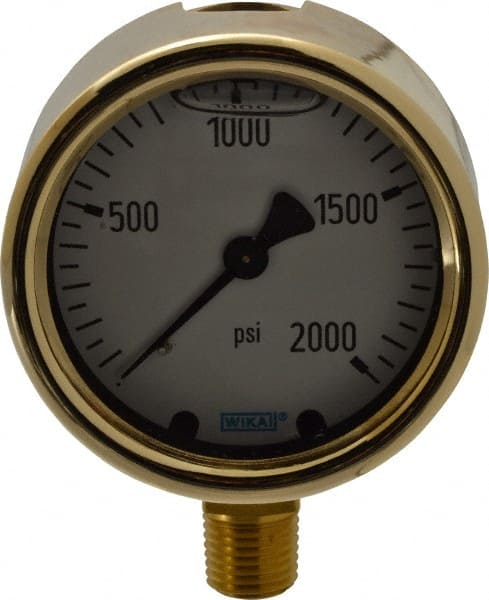 Wika - 2-1/2" Dial, 1/4 Thread, 0-2,000 Scale Range, Pressure Gauge - Lower Connection Mount, Accurate to 1.5% of Scale - Exact Tooling