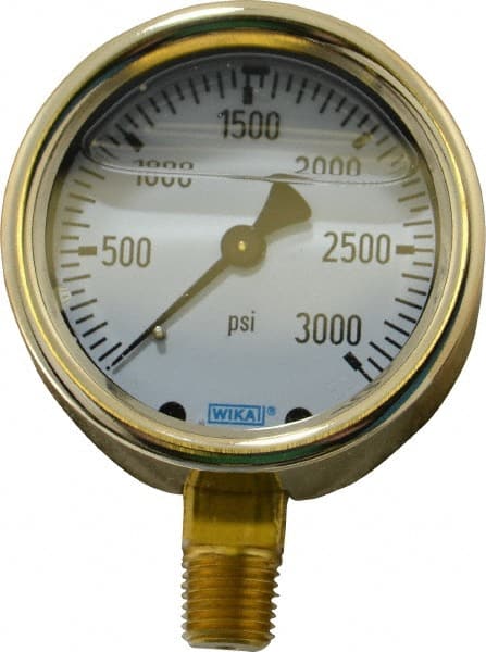 Wika - 2-1/2" Dial, 1/4 Thread, 0-3,000 Scale Range, Pressure Gauge - Lower Connection Mount, Accurate to 1.5% of Scale - Exact Tooling