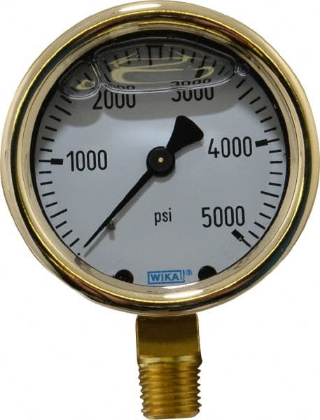 Wika - 2-1/2" Dial, 1/4 Thread, 0-5,000 Scale Range, Pressure Gauge - Lower Connection Mount, Accurate to 1.5% of Scale - Exact Tooling